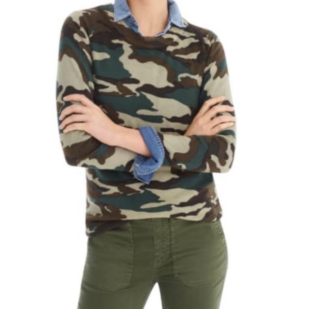 J. CREW Merino Wool Sweater Camo Crewneck Small